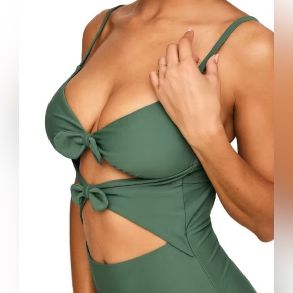 ADORE ME swim Morgan Contour one-piece swimsuit ivy green bow NWT sz XL - Picture 2 of 15